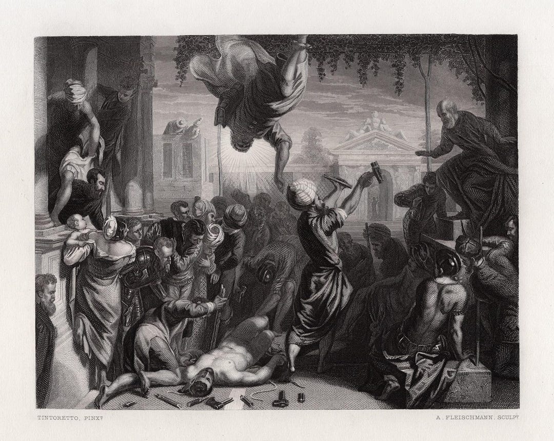 Firmato 1800 Jacopo TINTORETTO Incisione 