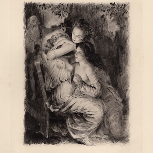 Grabado original de punta seca de Paul-Emile Becat de 1955, &quot;Psique y sus hermanos envidiosos&quot;, certificado de galería con marco personalizado.