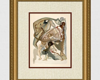 真作保証　サルバドール・ダリ 版画 神曲 天国編 額装 美術品 サイン有 絵画 1960年 サルバドール・ダリ作 真正な「神曲」木版画「祈る天使」サイン