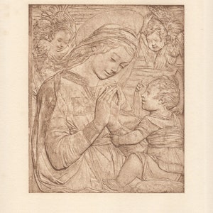Antonio ROSSELLINO 1800s Antique Print &quot;The Madonna and Child&quot; Gallery Framed COA