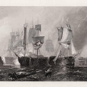 1800s Clarkson STANFIELD Engraving "The Battle of Trafalgar" SIGNED Framed COA