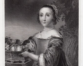 Ferdinand Bol Engraving "Dutch Lady" Custom Framed Signed Gallery Certificate