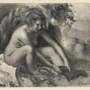 1919 Pierre RENOIR Limited Engraving "Femme Nue se Chaussant" Framed Signed COA