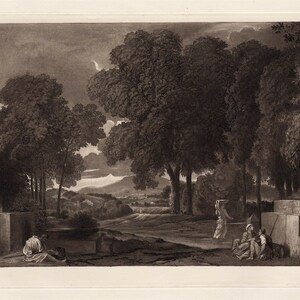Nicolas POUSSIN 1800s Antique Etching &quot;Phocion in the Garden&quot; FRAMED Gallery Certificate