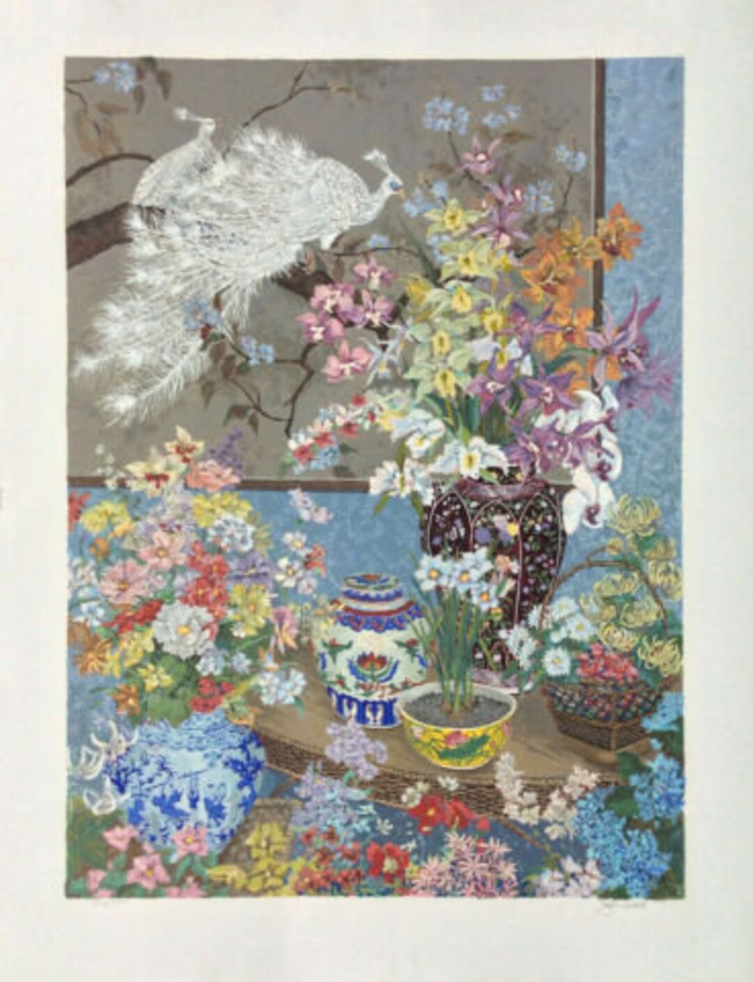 ジョン・ポーウェル 花 植物 静物画 額装 詳細不明 現状品