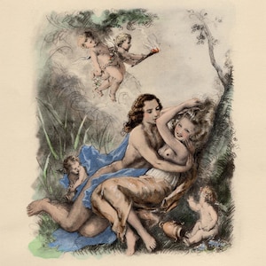 Framed1947 Original Paul-Emile Becat Limited Color Lithograph &quot;Love Bites&quot; Limited Certificate of Authenticity