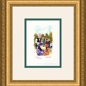 HUCHET Original  Limited Lithograph HAND S/N &quot;Tea Party  in the Tuileries&quot; Custom FRAMED Gallery Certificate