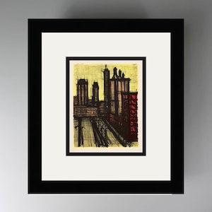 1967 Bernard Buffet  Color Lithograph &quot;Buildings of New York City&quot; Custom FRAMED Gallery Certificate