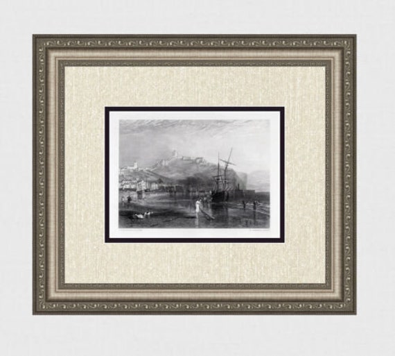 1800年代 JMW TURNER サイン入り彫刻「スカーバラ、イングランド 