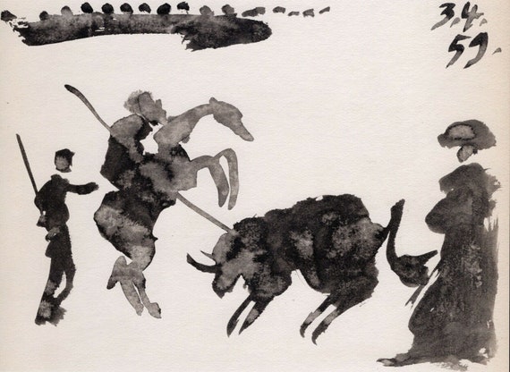 ピカソ　1961年　ヴィンテージ　リトグラフ　闘牛　額付　CoA付 ピカソ1961年ヴィンテージリトグラフ闘牛額付CoA付