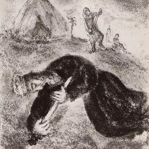 ASSINADO 1956 Marc CHAGALL Impressão da série bíblica "Morte de Saul" Galeria emoldurada COA