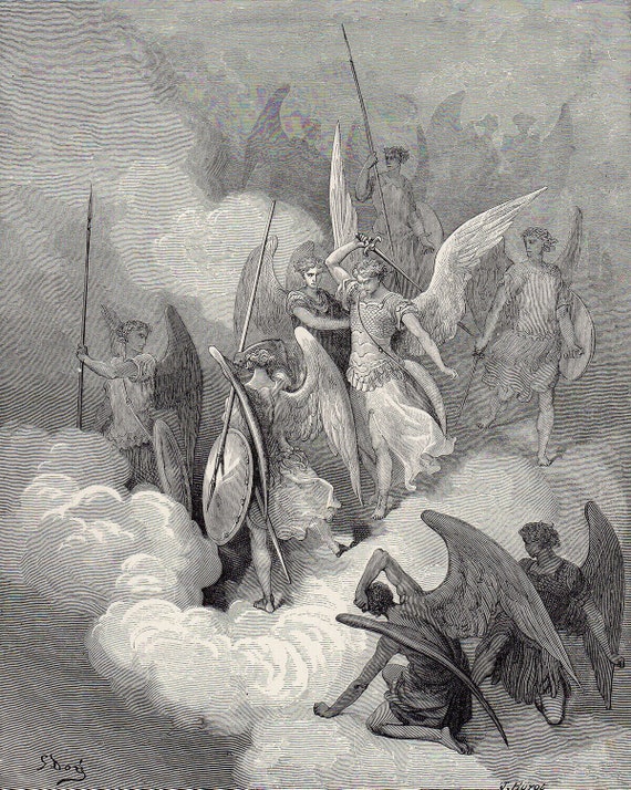 Gustave Dore 1800s Paradise Lost Woodcut 