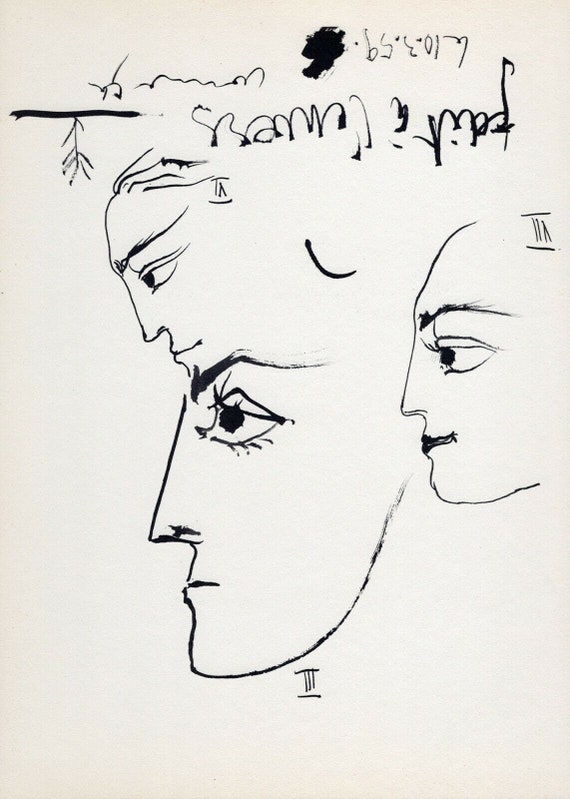 パブロ・ピカソ 1961年 ヴィンテージ リトグラフ「顔の習作