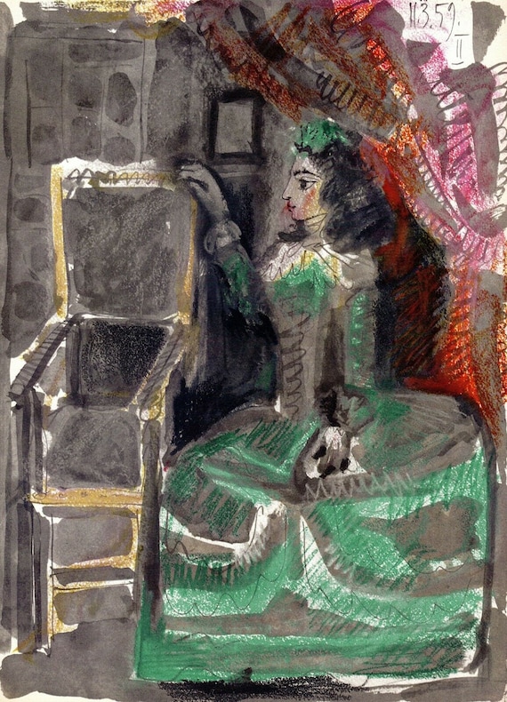 パブロ・ピカソ 1961年 カラーリトグラフ「緑のドレスを着た