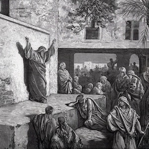 1800s Gustave DORE Woodcut &quot;The Israelites exhorted by Micah&quot; Custom Framed SIGNED Certificate of Authenticity