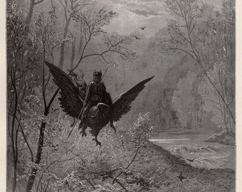Alluring Gustave DORE 1800s Woodcut &quot;Ludovico Ariosto’s “Orlando Furioso&quot; SIGNED Framed Gallery Certificate