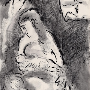 Marc CHAGALL 1960 antieke religieuze prent "The Birth of Issac" AANGEPASTE INGELIJST certificaat van echtheid