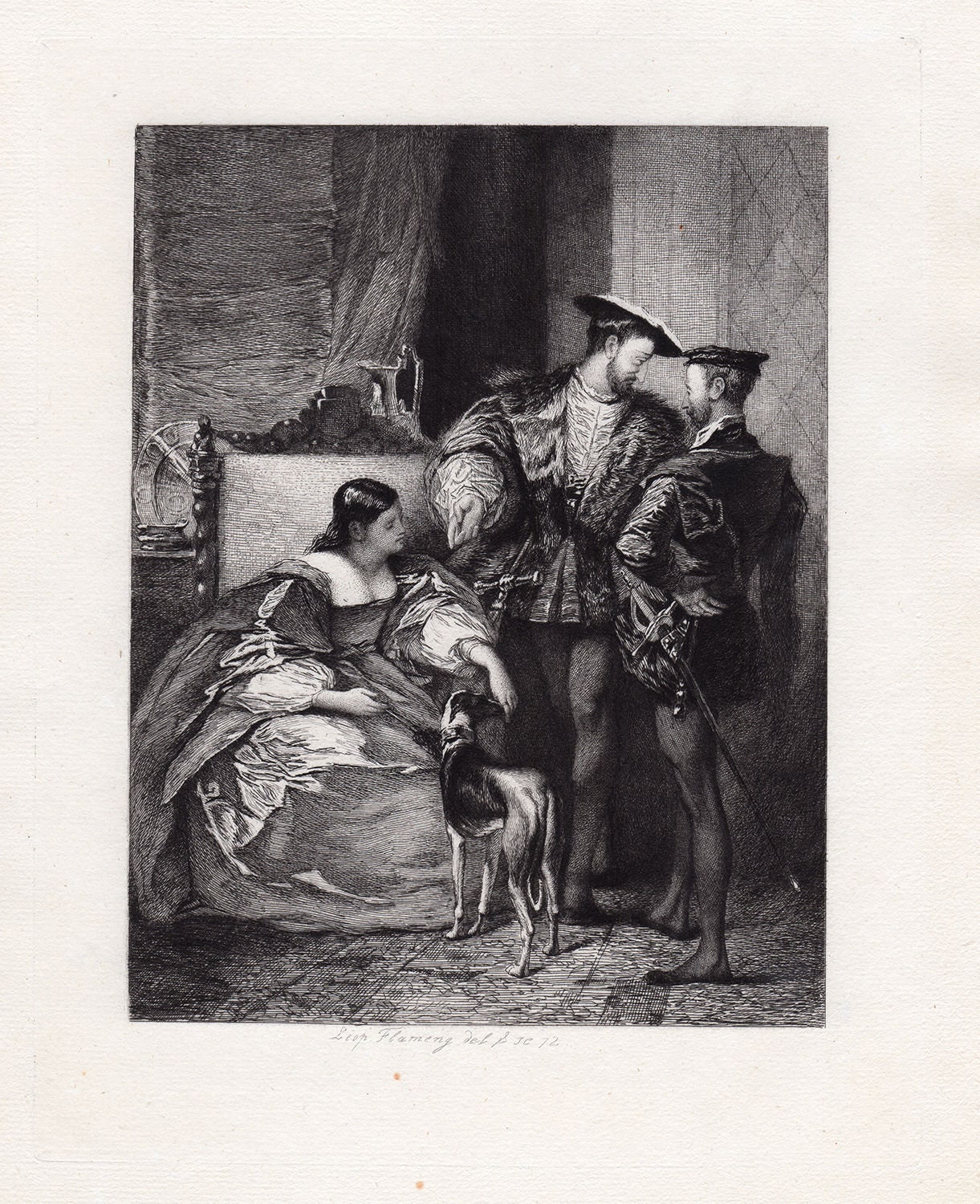 R. P. Bonington Etching "The Duchess of Etampes" Custom Framed SIGNED Certificate of Authenticity