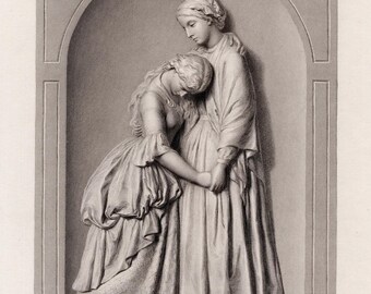 Grabado de Francis J. Williamson, década de 1800, "Dinah consolando a Hetty en prisión", enmarcado en galería, certificado de autenticidad.
