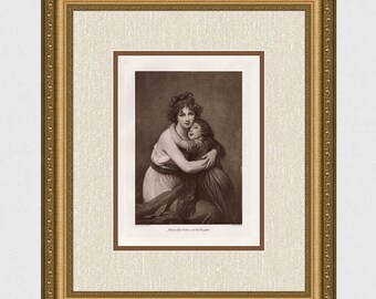Touching MADAME LEBRUN 1800s Antique Print &quot;Mother and Daughter&quot; Signed Framed COA