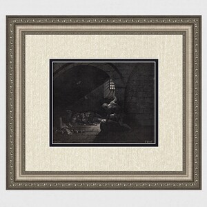 Gustave Dore DIVINA COMÉDIA Xilogravura "A Morte da Família de Ugolino" de 1800, emoldurada e assinada, certificado de galeria