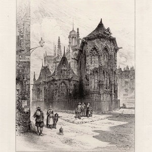 Original Hebert RAILTON 1800s Etching &quot;The Church of St. Jacques, Dieppe&quot; FRAMED Signed COA