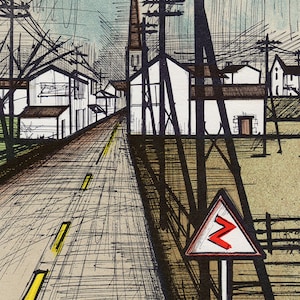 1967 Bernard BUFFET Litografia a colori "Old Town Road" Certificato di Galleria con CORNICE Professionale