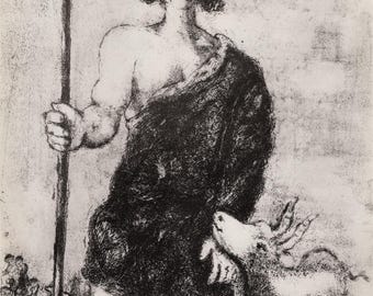 1956 CHAGALL BIBLICAL Vintage Druck "Junger Hirte Joseph" Galerie gerahmt COA