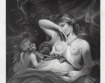 Joshua REYNOLDS Antique 1800s Engraving &quot;The Snake in the Grass&quot; SIGNED Framed COA