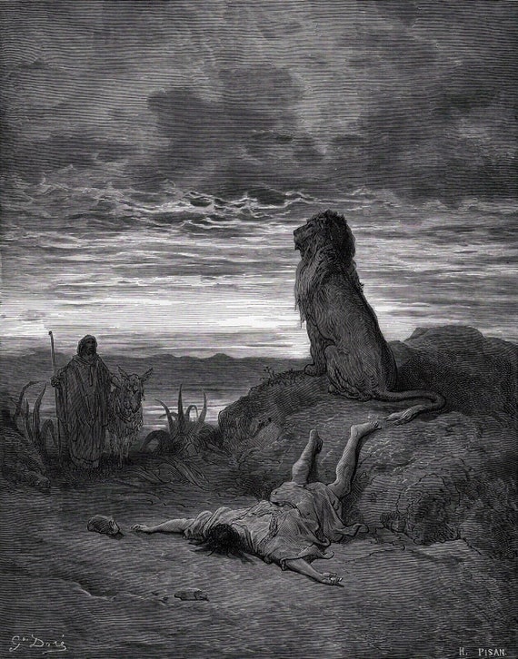 Gravure 'Le Lion' De Gustave Doré - Eau-forte Originale Du XIXe Siècle, Occasion