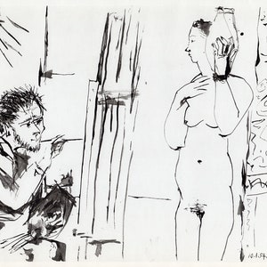 Pablo PICASSO 1954 Human Comedie Print &quot;Posing with a Vase&quot; Gallery Framed Certificate of Authencity