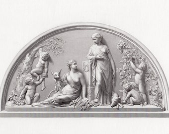 Grabado alegorico de Francis John Williamson del siglo XIX "Primavera y otoño", certificado de galería con marco personalizado.