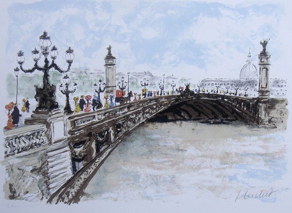 アーバン・ユシェ オリジナルカラーリトグラフ「有名なパリの橋」限定