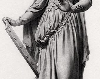 Grabado antiguo de Francis John WILLIAMSON, década de 1800, "Elaine", enmarcado, certificado de autenticidad.