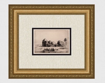 REMBRANDT 1800's B248 Etching "A Country Barn" DURAND Original Custom FRAMED Gallery Certificate