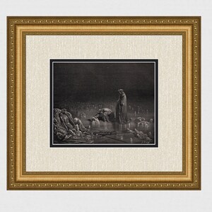 SIGNED DORE Religious 1800s Divine Comedy Woodcut "Dante Threatens the Shade of Bocca" Framed COA