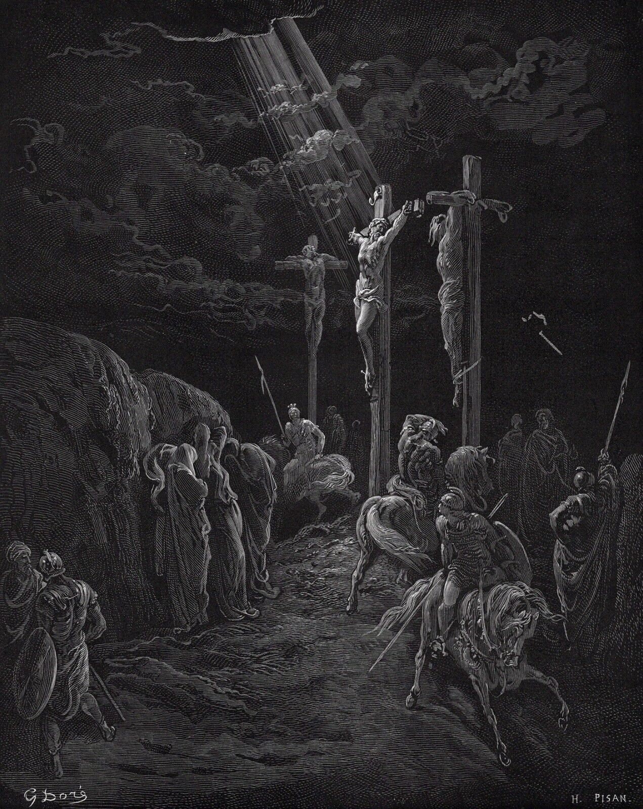 1800s SIGNED Gustave DORE Religious Woodcut 