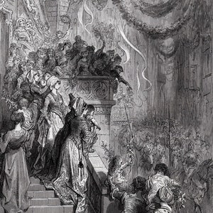 Gustave Dore 1800's Woodcut "The Christian Heroes enter the City to which Charlemagne has Summoned them" GALLERY FRAMED Signed COA