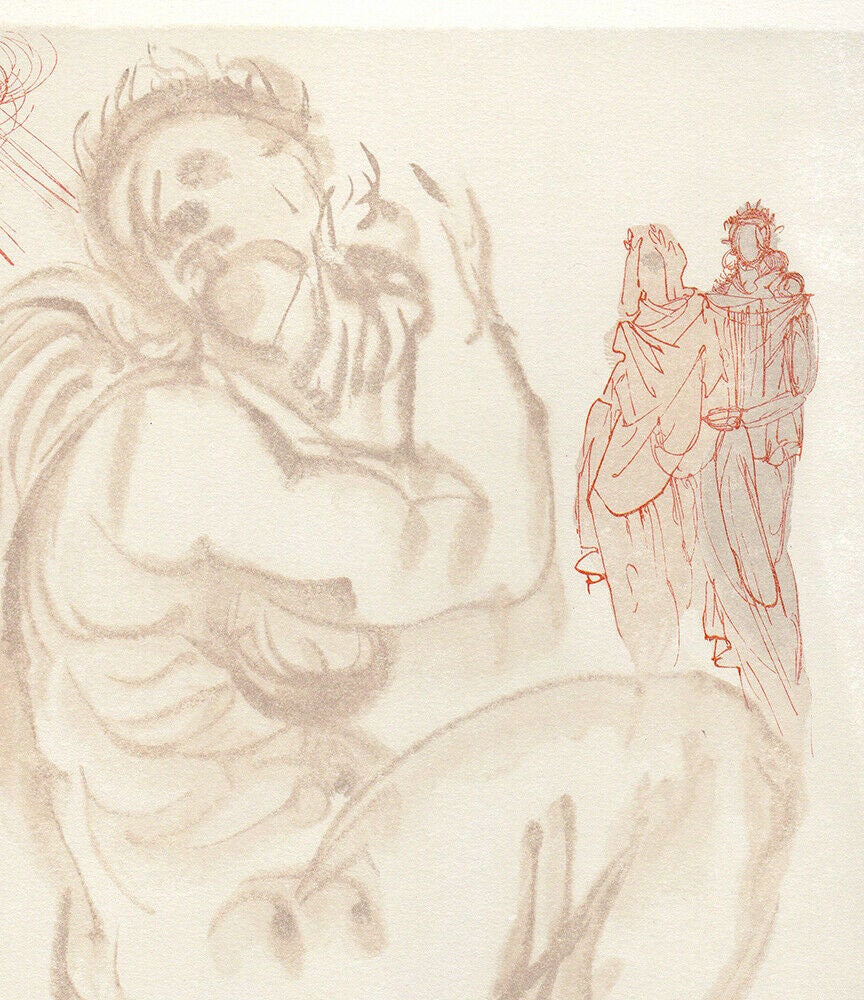 額装済み ダリ作 1960年 真正 神曲 木版画「ダンテは醜い老婆の夢を