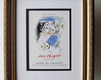 MARC CHAGALL SIGNED Antique Exhibition Poster "Oeuvre Grave" Framed Certificate of Authenticity