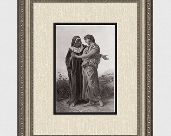 Elizabeth Jane GARDNER 1800s Antique Print &quot;Ruth and Naomi&quot; Framed SIGNED COA