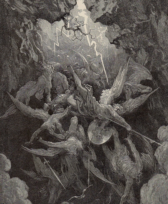 GUSTAVE DORE 1800's Paradise Lost Woodcut 