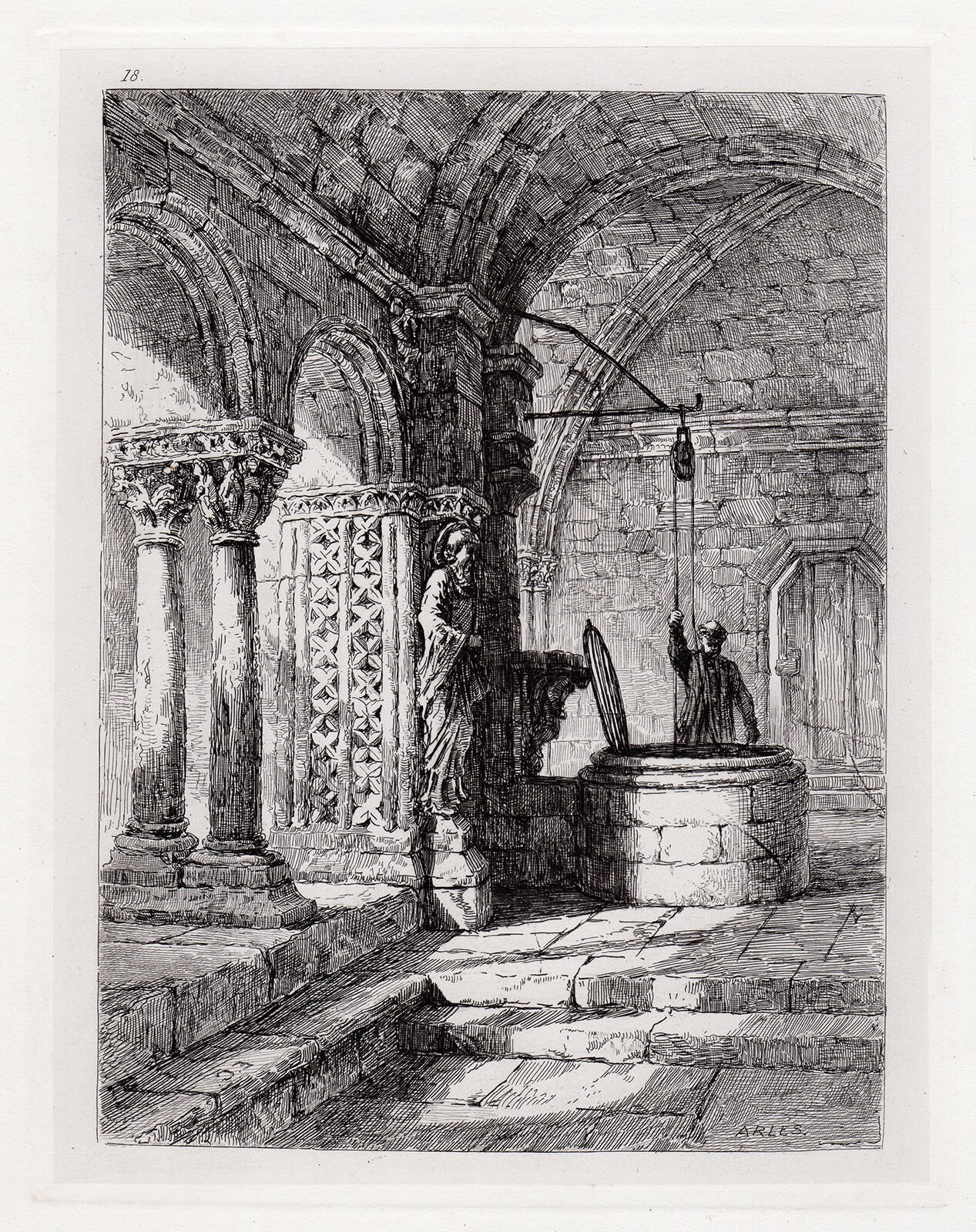 1800s Ernest George Etching "The Cloister" Custom FRAMED SIGNED Gallery Certificate