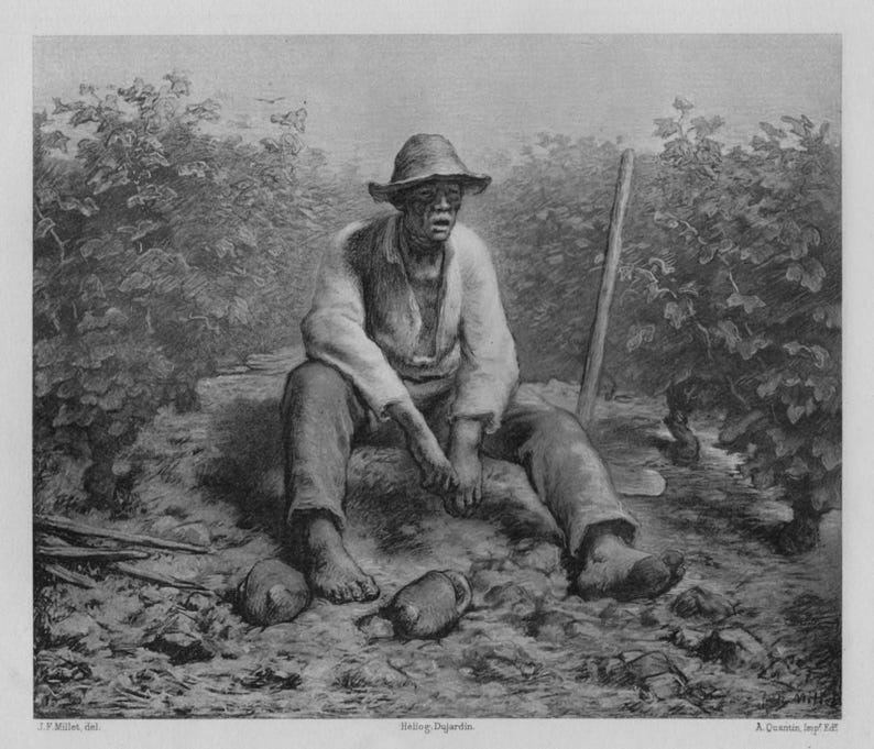 Labouraer MILLET 1800s Antique Print