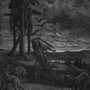 1800年代 ギュスターヴ・ドレ作 神曲 木版画「堕天使」サイン入り 特注