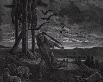 1800年代 ギュスターヴ・ドレ作 神曲 木版画「堕天使」サイン入り 特注