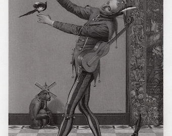 Lambron Des Piltieres 1800s Antique Engraving THE JESTER