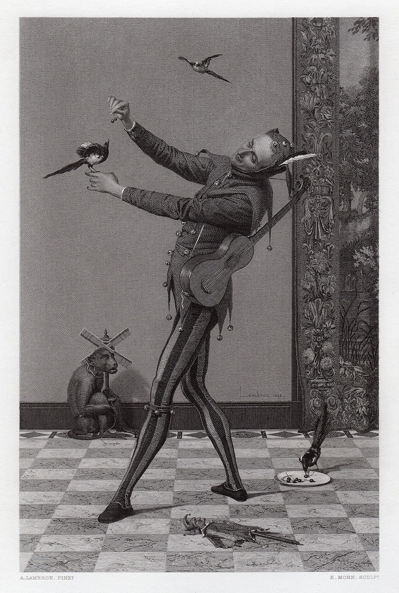 Lambron Des Piltieres 1800s Antique Engraving THE JESTER Professionally ...