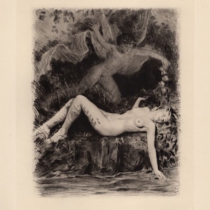 Incisione a punta secca originale di Paul-Emile Becat del 1955, limitata, &quot;Cupido trova Pysche&quot;, con cornice in galleria, certificato di autenticità
