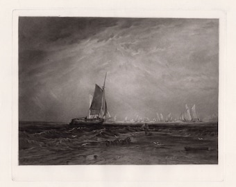 WILLIAM TURNER 1800s Mezzotint &quot;Fishing upon the Blythe-Sand&quot; Signed Framed COA